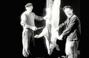 Le cochon vidé et nettoyé est prêt à être découpé - 1958